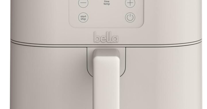 bella 6Qt Slim Air Fryer, Fits-anywhere™ Kitchenware, EverGood™ Ceramic Nonstick Coating, Adjustable Temperature, 6 Preset Cooking Options, 60 Min Auto Shutoff w Audible Tone, 5lb Capacity, Oatmilk