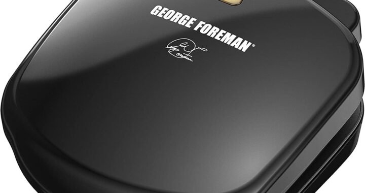 George Foreman GR10B 2-Serving Mini Grill & Panini Press, Compact 7.3” x 5.6” Cooking Surface,1–2 Servings, Dorms & Small Kitchens