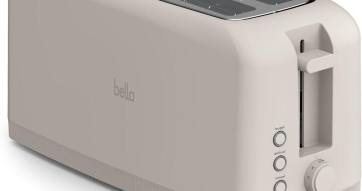 bella 4 Slice Slim Toaster, Fits-anywhere™ Kitchenware, 6 Setting Shade Control with Reheat & Cancel Buttons, Fits Sourdough, 10” Long Slot, Anti Jam & Auto Shutoff, 900 Watt, Oatmilk