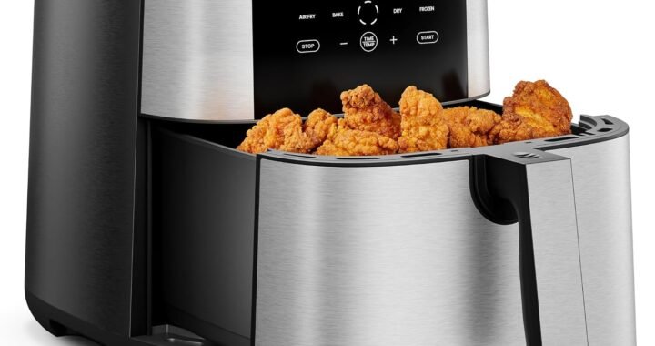 Chefman Air Fryer 8 Qt | TurboFry® 4-in-1 with 450°F Hi-Fry Option for Crispier Results | Bake, Dehydrate, Frozen | XL Nonstick Dishwasher-Safe Basket | Stainless Steel