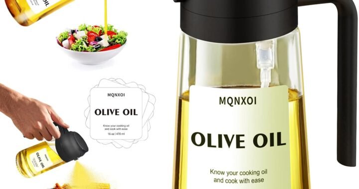 2 in 1 Glass Oil Sprayer & Dispenser,16oz/470ml Olive Cooking, Air Fryer, and Salad, for Kitchen Gadgets and Air Fryer Accessories, w/Stickers (Black)